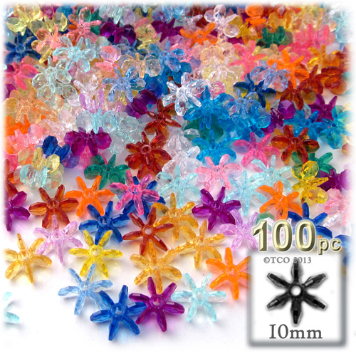 Plastic Beads, Starflake Transparent, 10mm, 100-pc, Multi Mix