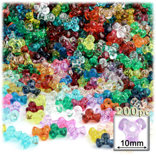 Plastic Beads, Tribead Transparent, 10mm, 200-pc, Multi Mix

