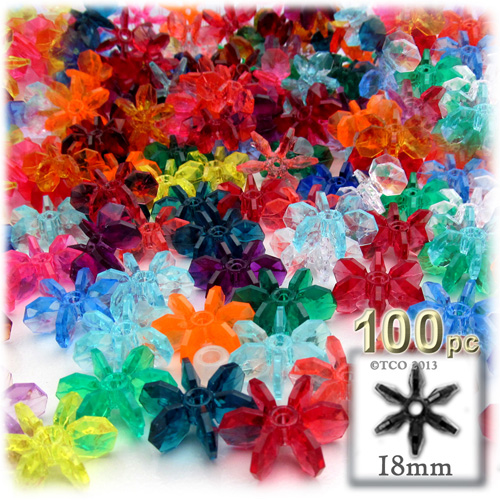 Plastic Beads, Starflake Transparent, 18mm, 100-pc, Multi Mix