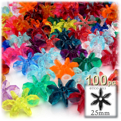 Plastic Beads, Starflake Transparent, 25mm, 100-pc, Multi Mix