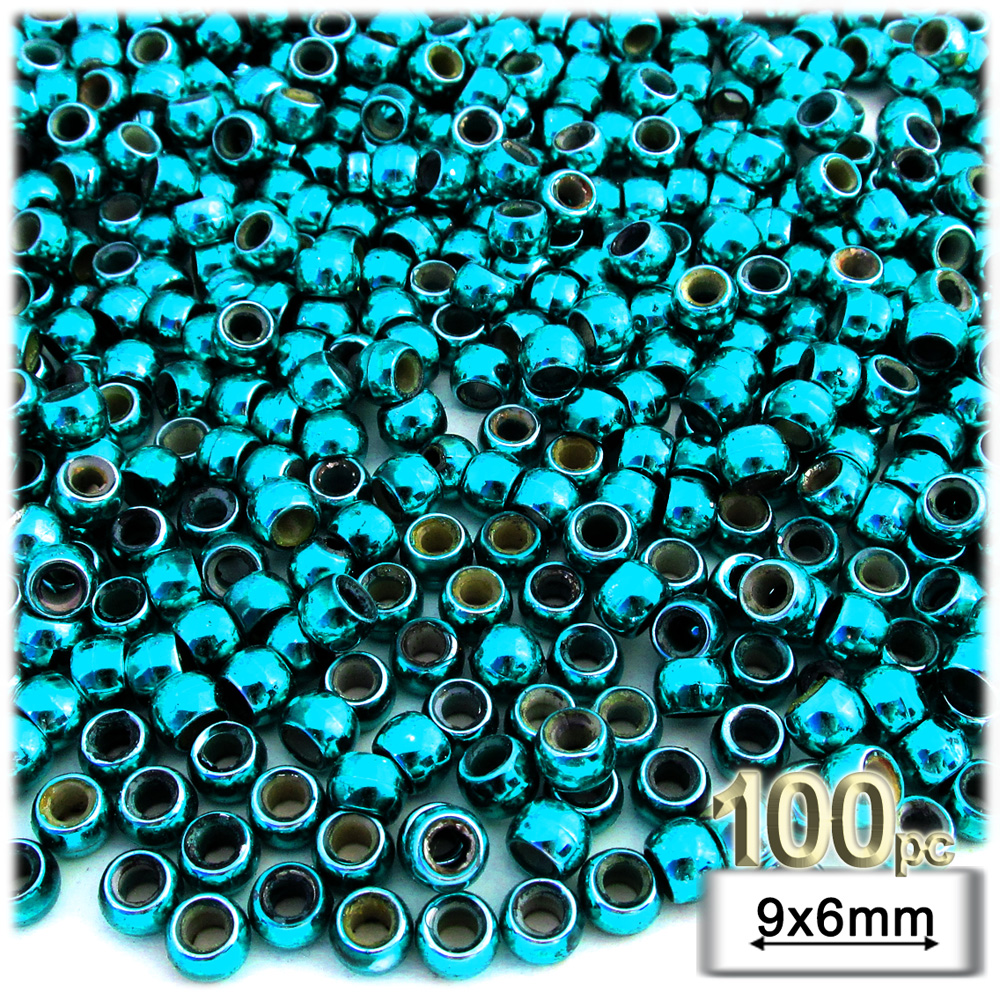Plastic Beads, Pony Opaque, 6x9mm, 100-pc, Aqua Blue