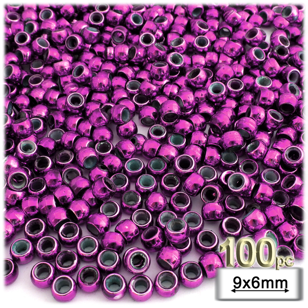 Plastic Beads, Pony Opaque, 6x9mm, 100-pc, Fuchsia beads Plastic Beads, Pony Opaque, 6x9mm, 100-pc, Fuchsia beads