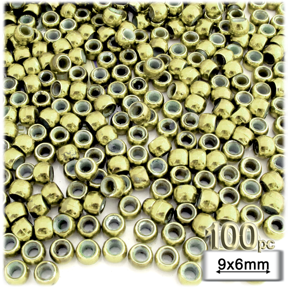 Plastic Beads, Pony Opaque, 6x9mm, 100-pc, Light Gold beads