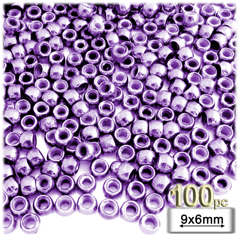 Plastic Beads, Pony Opaque, 6x9mm, 100-pc, Lavender beads