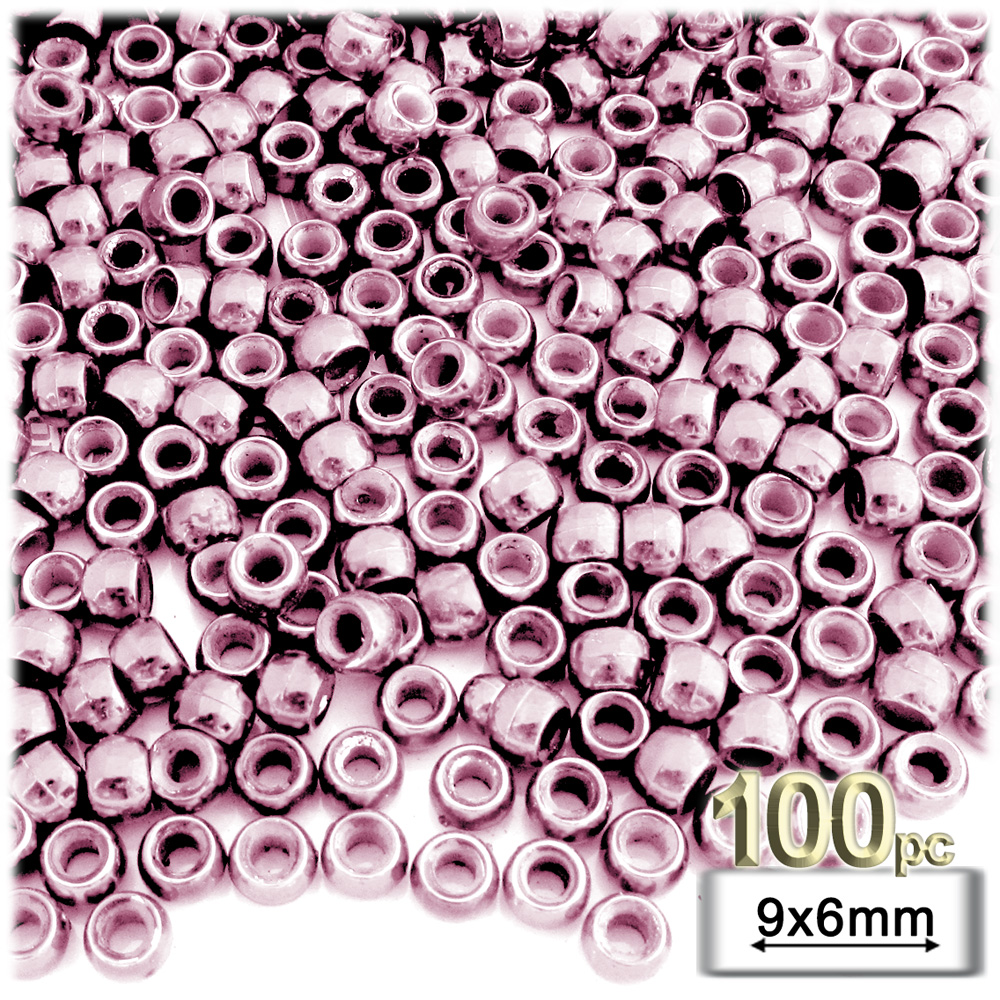 Plastic Beads, Pony Opaque, 6x9mm, 100-pc, Pink beads