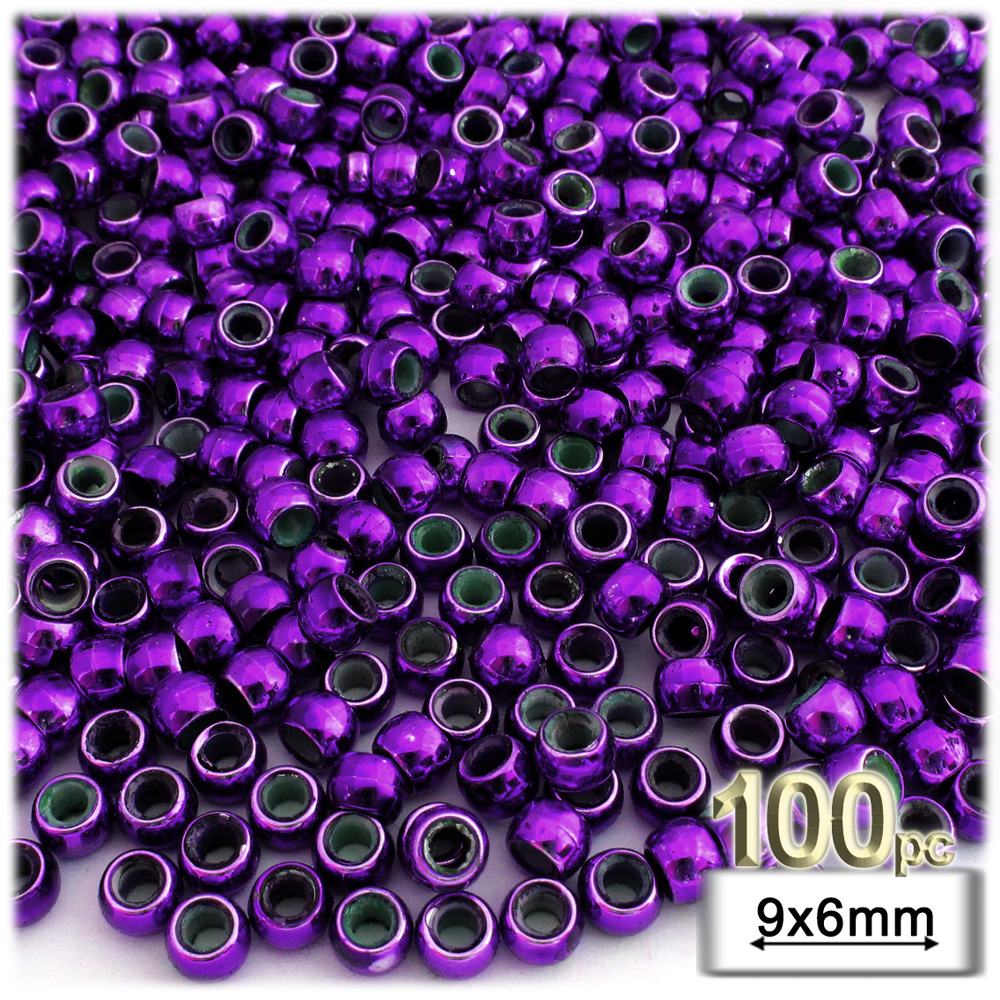 Plastic Beads, Pony Opaque, 6x9mm, 100-pc, Purple beads