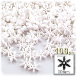 Plastic Faceted Beads, Starflake Opaque, 10mm, 100-pc, White