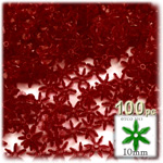 Plastic Beads, Starflake Transparent, 10mm, 100-pc, Raspberry Red