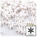 Plastic Faceted Beads, Starflake Opaque, 12mm, 100-pc, White