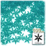 Plastic Faceted Beads, Starflake Transparent, 12mm, 100-pc, Teal