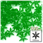 Plastic Beads, Starflake Transparent, 18mm, 100-pc, Emerald green