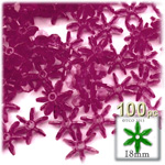 Plastic Beads, Starflake Transparent, 18mm, 100-pc, Fuchsia