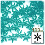 Plastic Faceted Beads, Starflake Transparent, 18mm, 100-pc, Teal