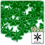 Plastic Beads, Starflake Opaque, 25mm, 100-pc, Emerald Green