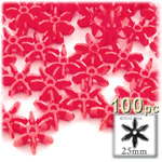 Plastic Faceted Beads, Starflake Opaque, 25mm, 100-pc, Red