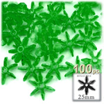 Plastic Beads, Starflake Transparent, 25mm, 100-pc, Emerald green