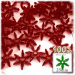 Plastic Beads, Starflake Transparent, 25mm, 100-pc, Raspberry Red