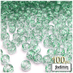 Plastic Beads, Pony Transparent with glitter, 6x9mm, 100-pc, Green Plastic Beads, Pony Transparent with glitter, 6x9mm, 100-pc, Green