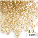 Plastic Beads, Pony Transparent with glitter, 6x9mm, 100-pc, Gold
