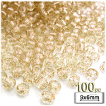 Plastic Beads, Pony Transparent with glitter, 6x9mm, 100-pc, Gold Plastic Beads, Pony Transparent with glitter, 6x9mm, 100-pc, Gold