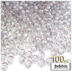 Plastic Beads, Pony Transparent with glitter, 6x9mm, 100-pc, Multi Plastic Beads, Pony Transparent with glitter, 6x9mm, 100-pc, Multi