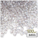 Plastic Beads, Pony Transparent with glitter, 6x9mm, 100-pc, Multi