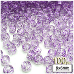 Plastic Beads, Pony Transparent glitter, 6x9mm, 100-pc, Purple