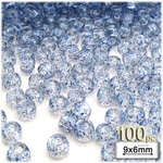 
Plastic Beads, Pony Transparent with glitter, 6x9mm, 100-pc, Blue