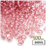 Plastic Beads, Pony Transparent with glitter, 6x9mm, 100-pc, Red