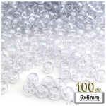 Plastic Beads, Pony Transparent glitter, 6x9mm, 100-pc, Silver