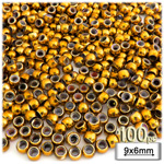 Plastic Beads, Pony Metallic, 6x9mm, 100-pc, Gold