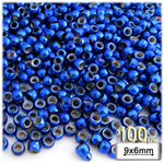 Plastic Beads, Pony Metallic, 6x9mm, 100-pc, Christmas Blue