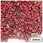 Plastic Beads, Pony Metallic, 6x9mm, 100-pc, Christmas Red