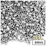 Plastic Beads, Pony Metallic, 6x9mm, 100-pc, Silver
