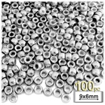 Plastic Beads, Pony Metallic, 6x9mm, 100-pc, Silver Plastic Beads, Pony Metallic, 6x9mm, 100-pc, Silver