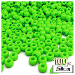 Plastic Beads, Pony Opaque, 6x9mm, 100-pc, Bright Green Neon