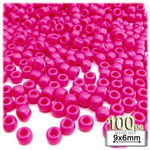 Plastic Beads, Pony Opaque, 6x9mm, 100-pc, Bright Hot Pink Neon