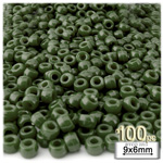 Plastic Beads, Pony Opaque, 6x9mm, 100-pc, Army Green