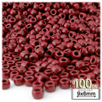 Plastic Beads, Pony Opaque, 6x9mm, 100-pc, Burgundy