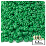 Plastic Beads, Pony Opaque, 6x9mm, 100-pc, Emerald green