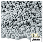 Plastic Beads, Pony Opaque, 6x9mm, 100-pc, Gray