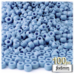 Plastic Beads, Pony Opaque, 6x9mm, 100-pc, Light Baby blue