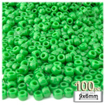 Plastic Beads, Pony Opaque, 6x9mm, 100-pc, Light Green