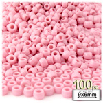 Plastic Beads, Pony Opaque, 6x9mm, 100-pc, Pink