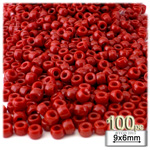 Plastic Beads, Pony Opaque, 6x9mm, 100-pc, Red