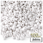 Plastic Beads, Pony Opaque, 6x9mm, 100-pc, White