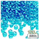 Plastic Beads, Pony Transparent, 6x9mm, 100-pc, Aqua