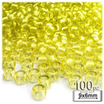 Plastic Beads, Pony Transparent, 6x9mm, 100-pc, Acid Yellow