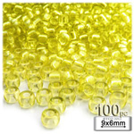 Plastic Beads, Pony Transparent, 6x9mm, 100-pc, Acid Yellow
