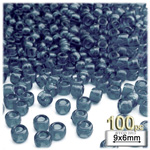 Plastic Beads, Pony Transparent, 6x9mm, 100-pc, Blue Jeans